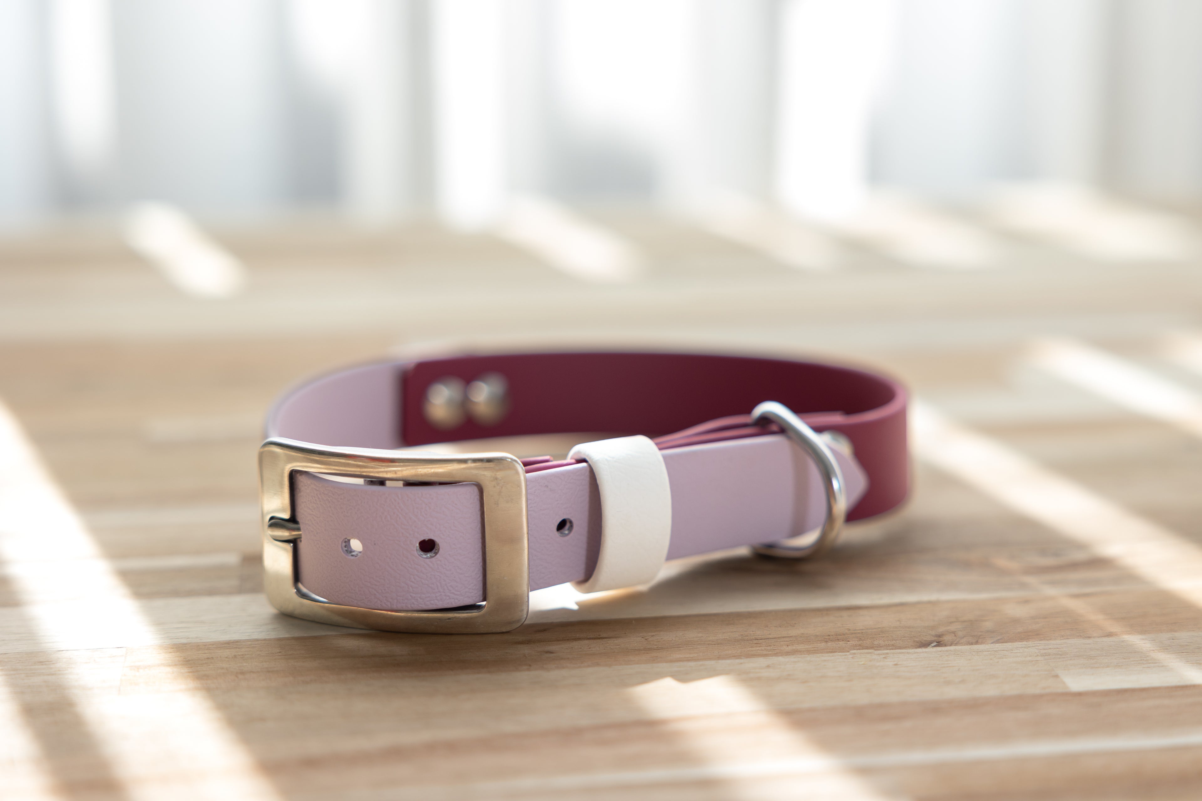 Three tone Biothane Collar - Pastel Purple and Burgundy