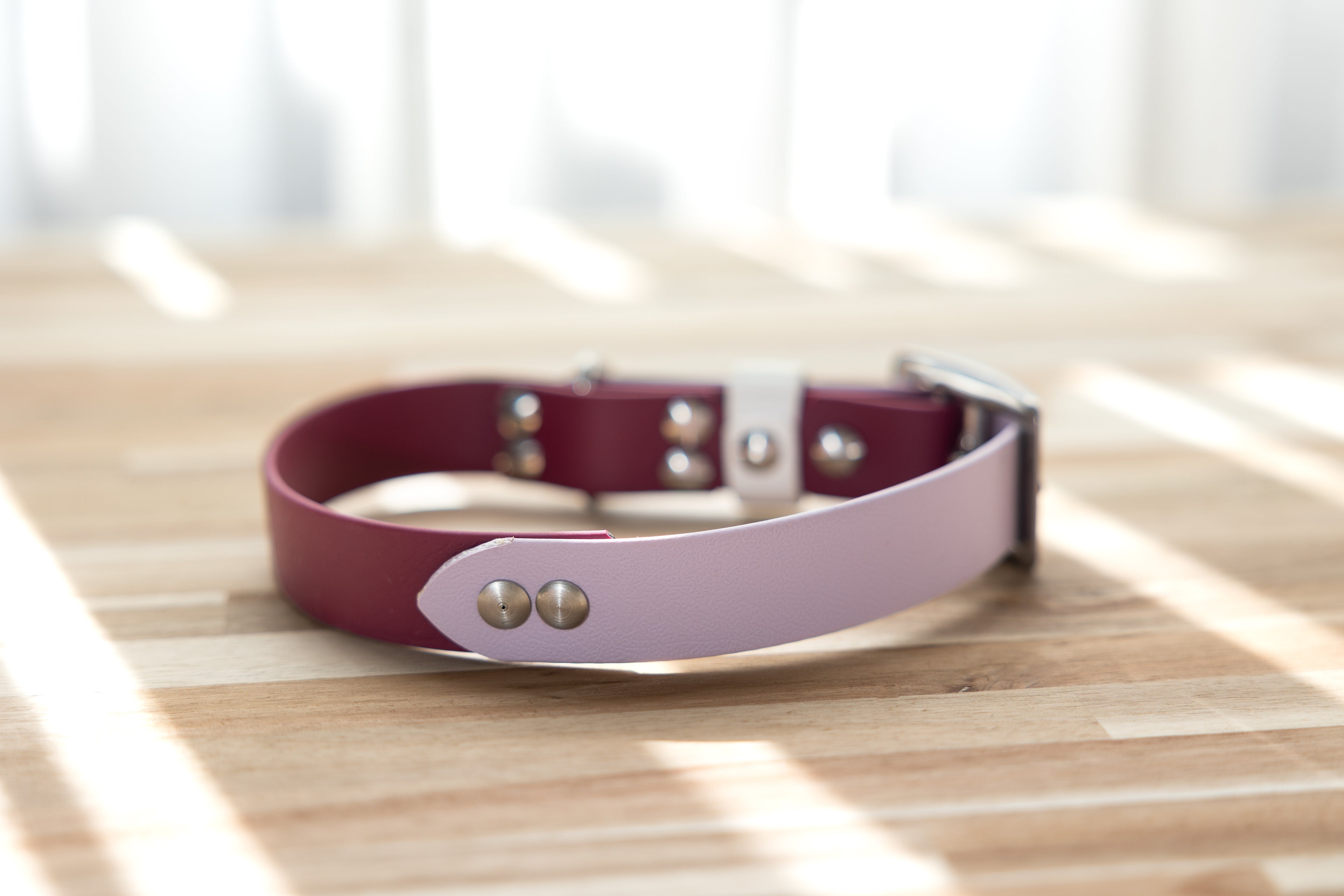 Three tone Biothane Collar - Pastel Purple and Burgundy
