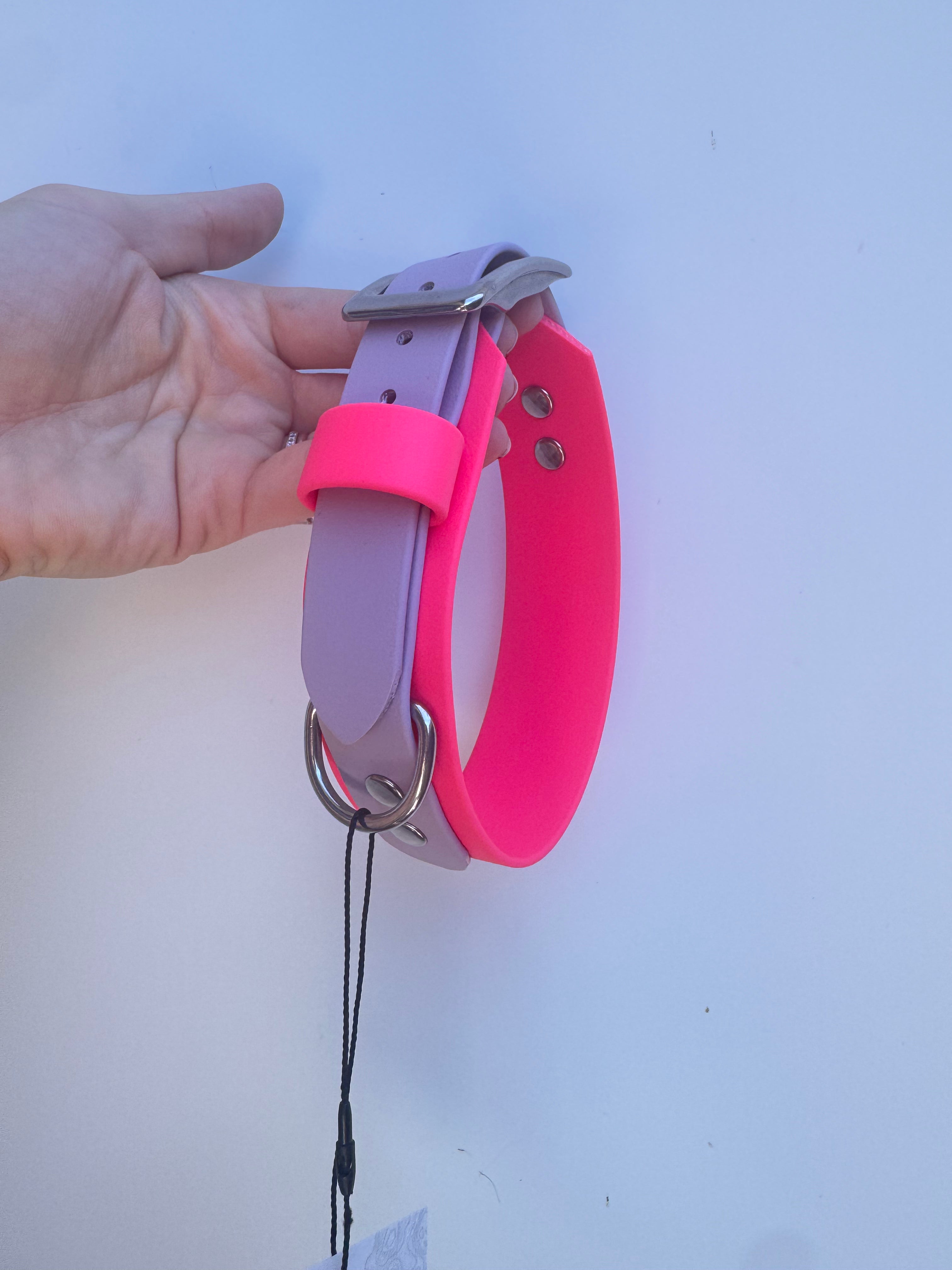M (34cm-41 neck) Neon Pink and Pastel purple collar (3.8cm wide)