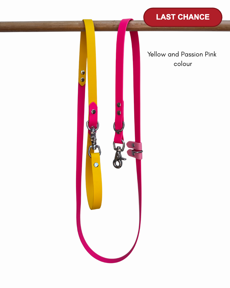 Yellow and passion pink Biothane 5 in 1 dog leash - Last Chance