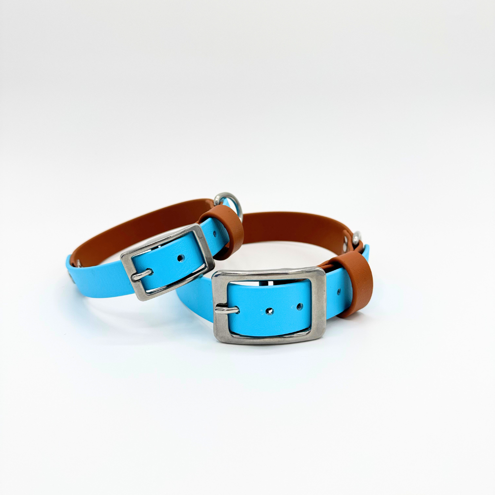 Waterproof BioThane® Dog Collar - Two tone/light blue