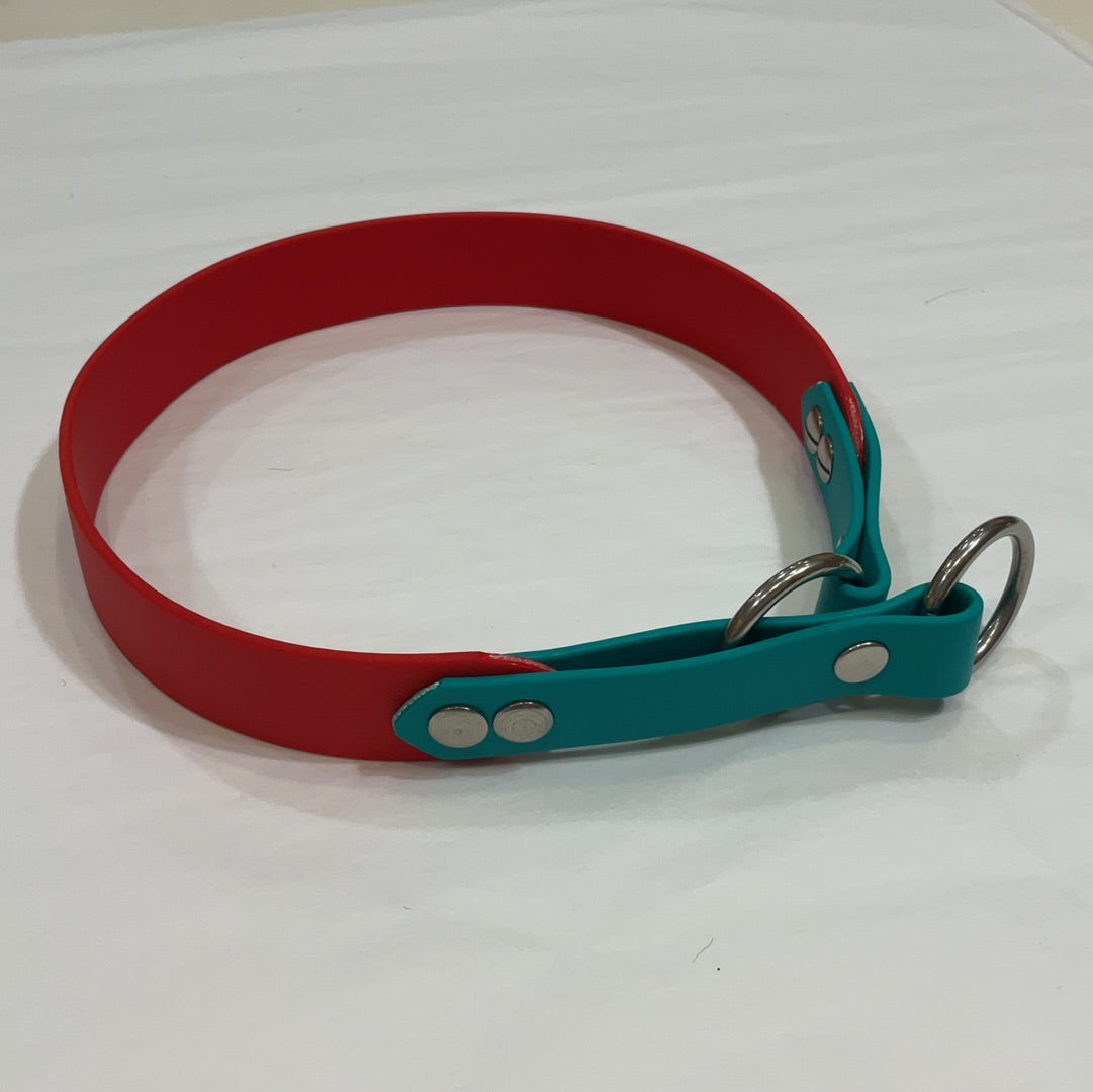 Teal and red Biothane slip collar