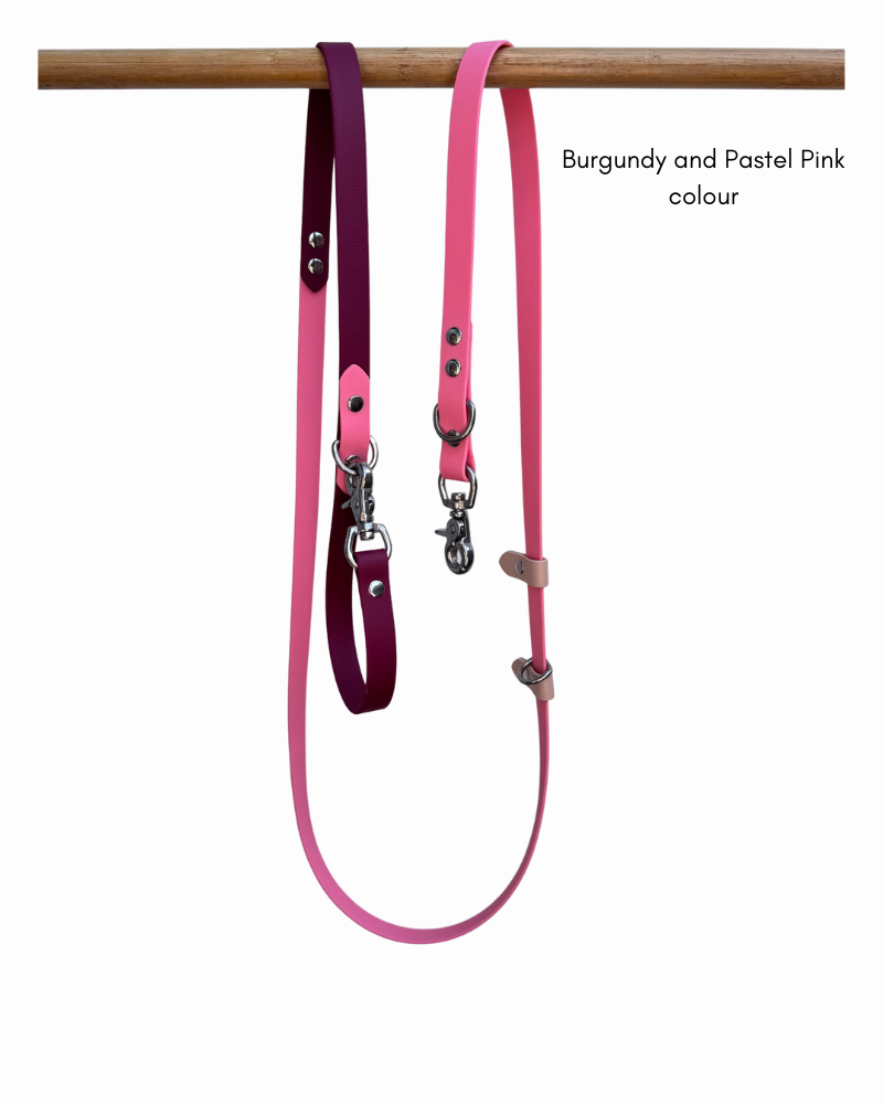 Burgundy and pastel pink 5 in 1 Biothane Dog Leash