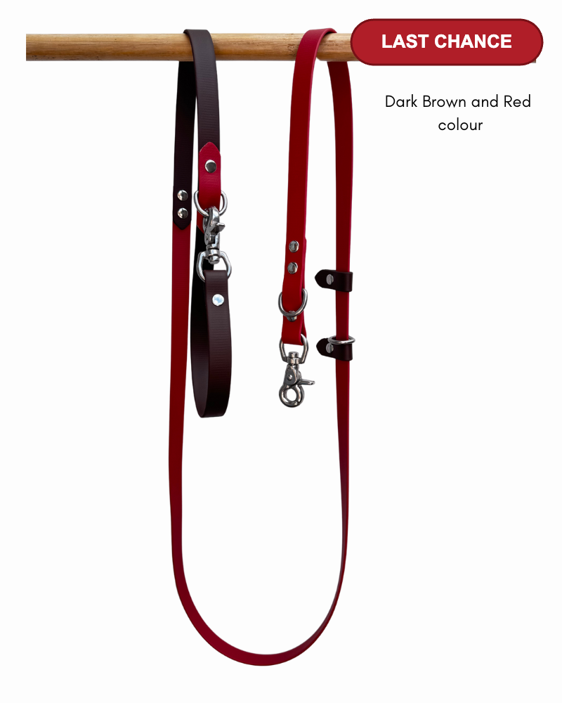 Dark brown and red Biothane 5 in 1 dog leash - Last Chance