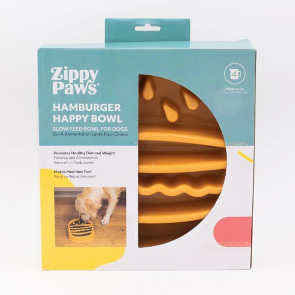 Zippy Paws Hamburger Happy Bowl Slow Feed Bowl for Dogs